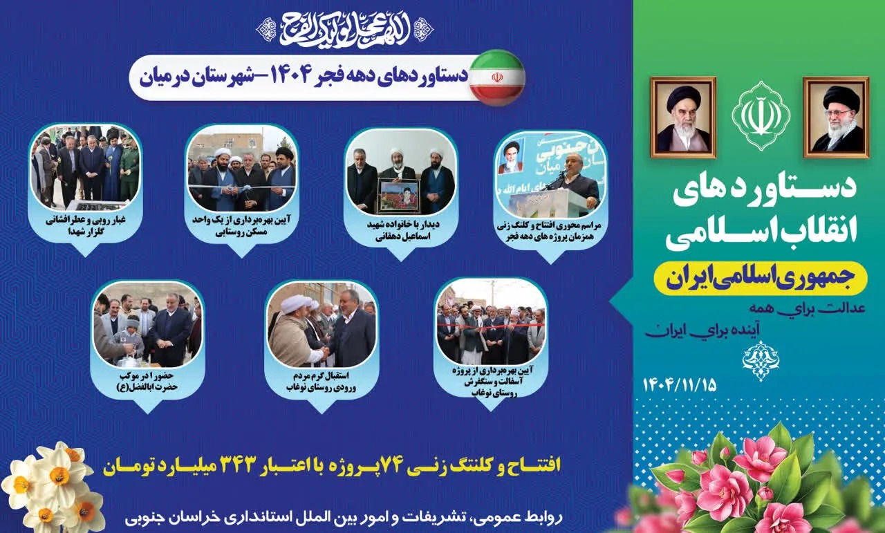 📑 افتتاح و کلنگ‌زنی ۷۴ پروژه با اعتبار ۳۴۳ میلیارد تومان در درمیان