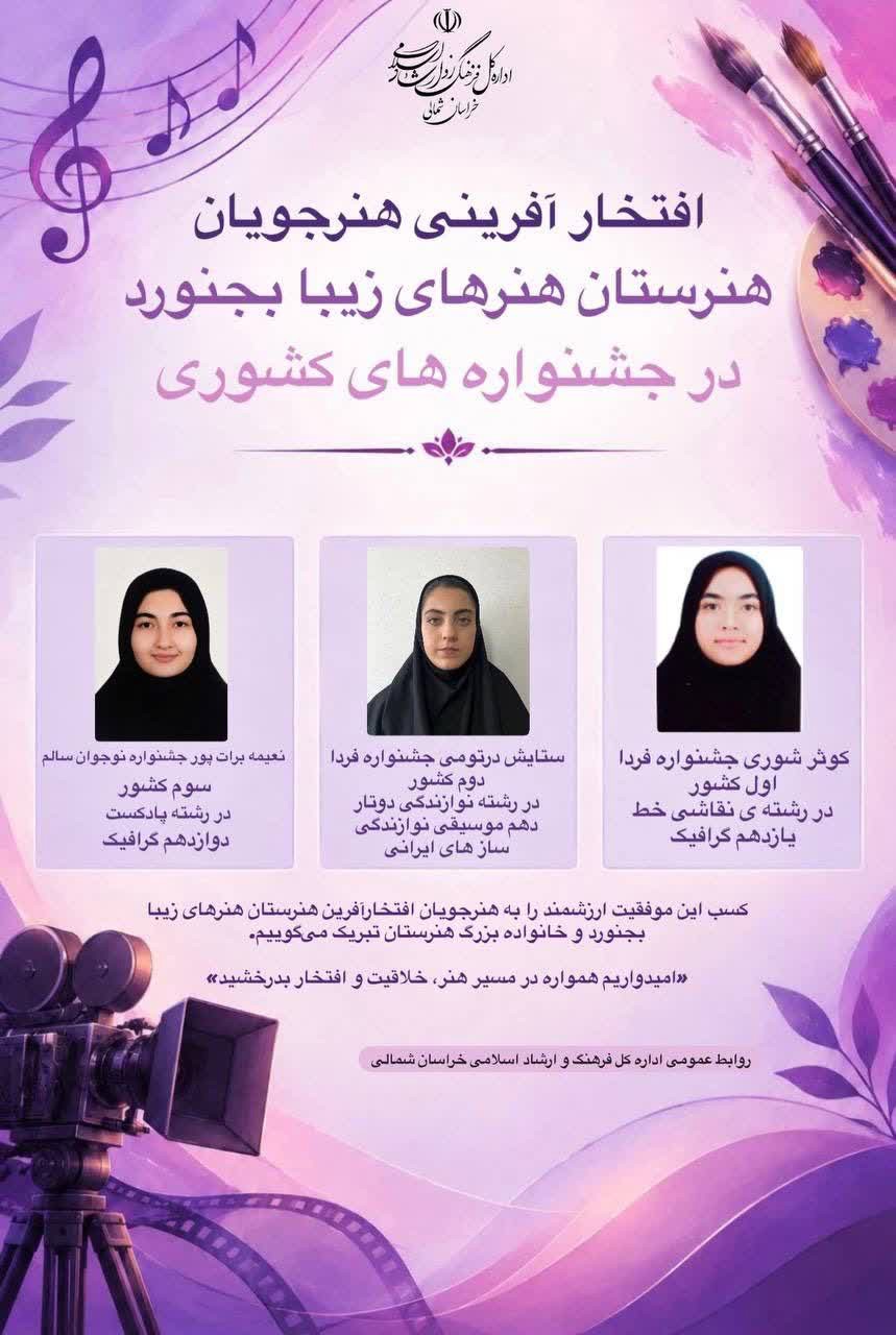 درخشش هنرجویان هنرستان هنر‌های زیبای بجنورد در جشنواره‌های کشوری